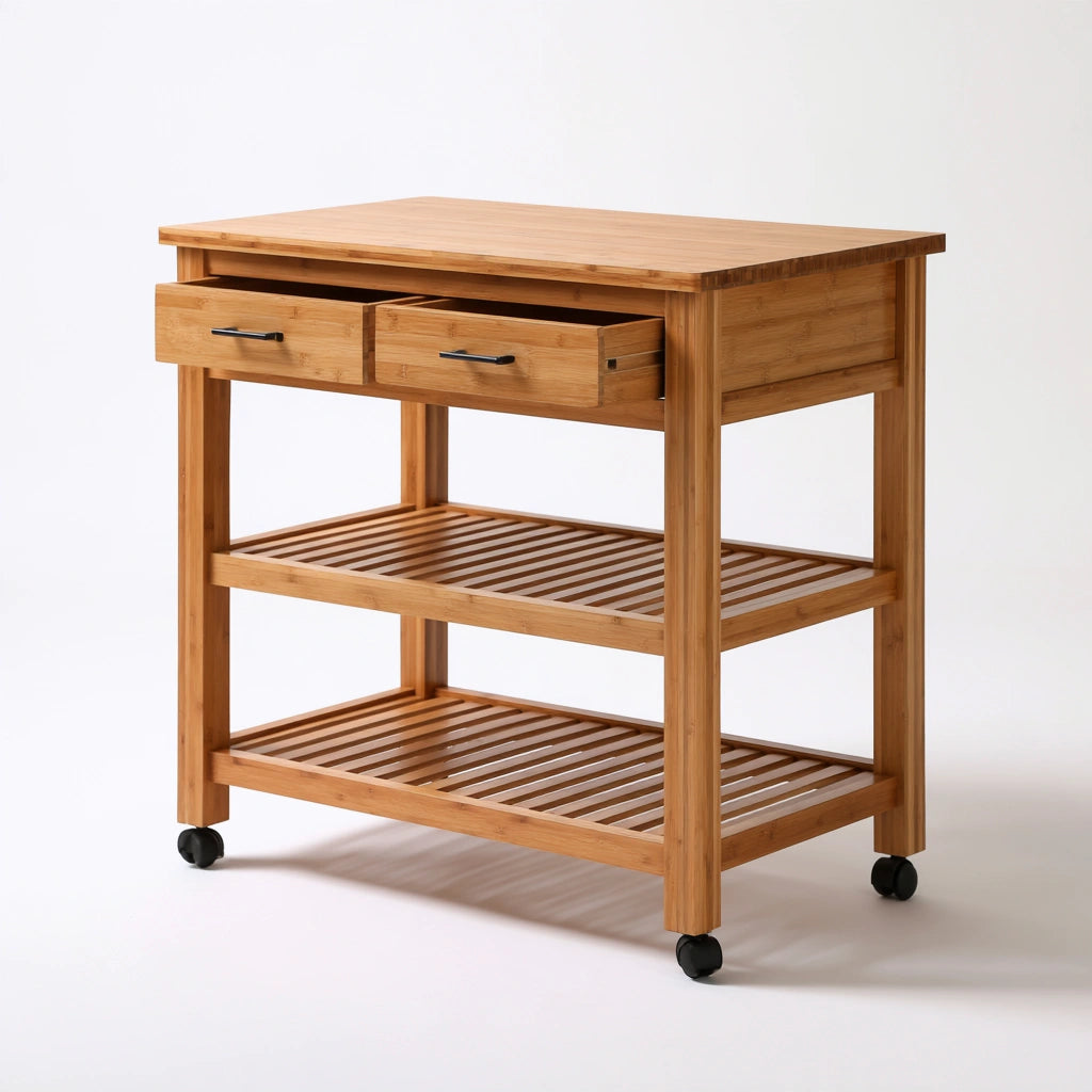 Mobilny wózek kuchenny, z bambusa, kółka transportowe, kolor: jasnobrązowy